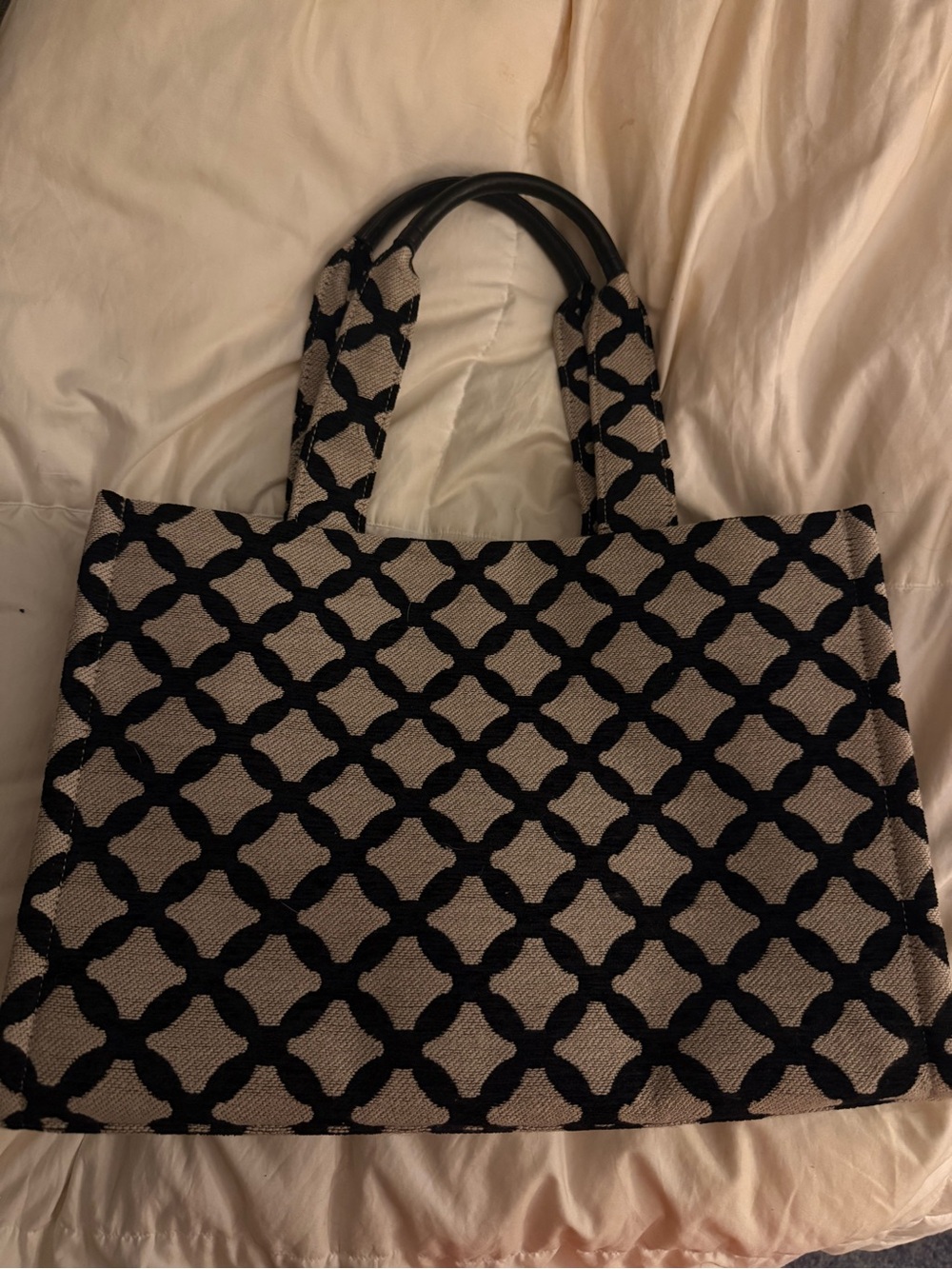 H&M Black and Cream Geometric Tote Bag